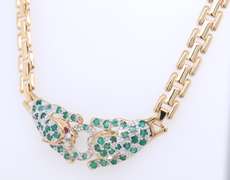 Graceful Emerald with Diamond Panther Necklace on Panther Link Chain