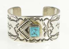 Sterling Silver N Native American Navajo Turquoise Cuff Bracelet