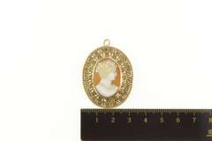 14K Yellow Gold 3D Ornate Carved Shell Cameo Rope Trim Pin/Brooch