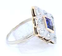 Antique White Gold Synthetic Blue Sapphire and Euro Cut Diamond Ring
