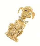 18K Yellow Gold 1960's Diamond Bow Tie Dog Pooch Pet Pin/Brooch
