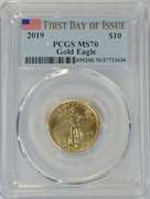 Perfect 2019 $10 PCGS MS70 1st Day of Issue $10 Gold Eagle coin