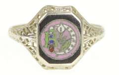 10K White Gold Daughters of Rebekah Art Deco Enamel Filigree Ring