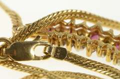 14K Yellow Gold Marquise Natural Ruby Diamond Herringbone Necklace