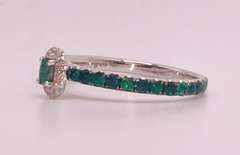 18KT SOLID WHITE GOLD, EMERALD, & DIAMOND RING