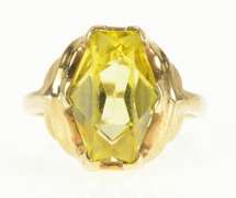 10K Yellow Gold 1940's Handmade Quartz Ornate Statement Ring