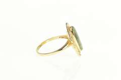 10K Yellow Gold Retro Vintage Nephrite Oval Ornate Statement Ring