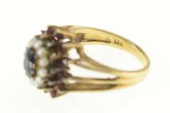14K Yellow Gold Sapphire Seed Pearl Garnet Halo Cocktail Ring