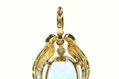 14K Yellow Gold Oval Blue Topaz Diamond Accent Elaborate Pendant