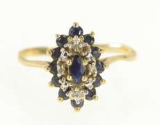 10K Yellow Gold Sapphire Diamond Halo Classic Statement Ring