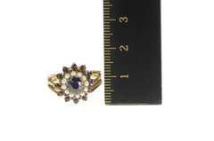14K Yellow Gold Sapphire Seed Pearl Garnet Halo Cocktail Ring