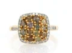 Dreamy Yellow Gold Multi Colored Diamond Cluster Ring