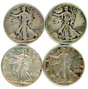 4 Different Walking Liberty Silver Half Dollars