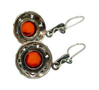 Vintage Pair of 925 Sterling Silver and Baltic Amber Drop Earrings