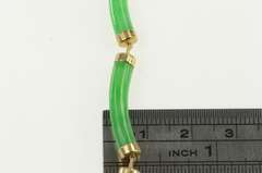 14K Yellow Gold Carved Jade Curved Stone Link Vintage Bracelet