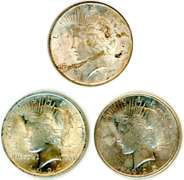3 Different Peace Silver Dollars: 1923, 1924, & 1925
