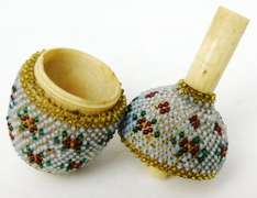 Rare Antique French Bone & Glass Beads Bobbin Holder