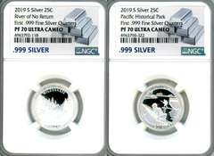 2 Different 2019 America the Beautiful Proof Quarters in NGC PF70 Ultra Cameo