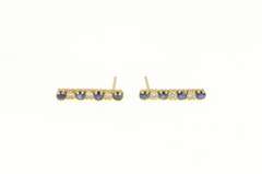 14K Yellow Gold Sapphire Diamond Square Bar Drop Earrings