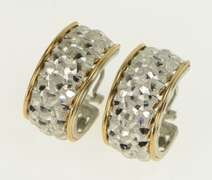 Sterling Silver Two Tone 14K Gold Textured Lattice Hoop Earrings