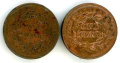 2 Large Cents: 1838 Coronet Head & 1851 Braided Hair