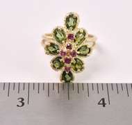 Fascinating Ruby And Green Tourmaline Ring In 14K Yellow Gold