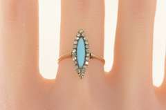 10K Yellow Gold Victorian Marquise Turquoise Rose Diamond Ring
