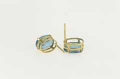 14K Yellow Gold Oval Blue Topaz Solitaire Classic Stud Earrings