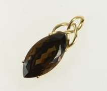 14K Yellow Gold Marquise Smoky Quartz Solitaire Elaborate Pendant