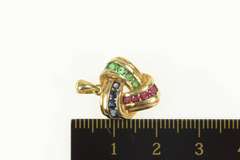 14K Yellow Gold Emerald Ruby Sapphire Triangle Knot Twist Pendant
