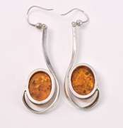 Vintage Amber Dangle Earring In Sterling Silver