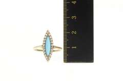 10K Yellow Gold Victorian Marquise Turquoise Rose Diamond Ring