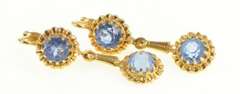 18K Yellow Gold 1940's Sim. Sapphire Ornate Floral Dangle Earrings