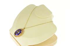 14K Yellow Gold Victorian Royal Blue Floral Enamel Pendant/Pin