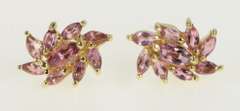 14K Yellow Gold Pink Topaz Swirl Halo Vintage Statement Stud Earrings