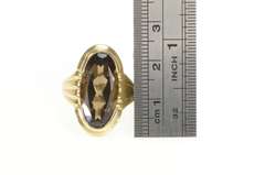 10K Yellow Gold Retro Smoky Quartz Oval Statement Vintage Ring
