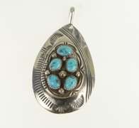 Sterling Silver Native American Navajo Turquoise Tear Drop Pendant