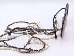 Authentic Chanel Burgandy Pearl Chain Around Sunglasses