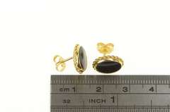 10K Yellow Gold Oval Black Onyx Twist Trim Stud Earrings
