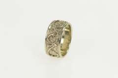 14K White Gold 8.3mm Handmade Ornate Scrollwork Pattern Band Ring