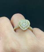 PAVÉ SET HALO HEART-SHAPED CLUSTER RING IN 14K YELLOW GOLD