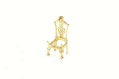 14K Yellow Gold 3D Ornate Dining Chair Seat Furniture Charm/Pendant