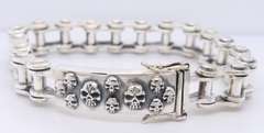 Skull Bike Chain Heavy Bracelet in 925 Sterling Silver