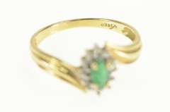 14K Yellow Gold Marquise Emerald Diamond Halo Bypass Ring