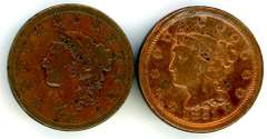 2 Large Cents: 1838 Coronet Head & 1851 Braided Hair