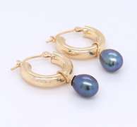 Elegant Black Fresh Water Pearl Tube Hoop Earrings