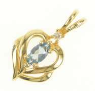 14K Yellow Gold Marquise Blue Topaz Diamond Accent Heart Pendant