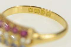 18K Yellow Gold 1913 1.10Ctw OEC Diamond Sapphire Ruby Band Ring