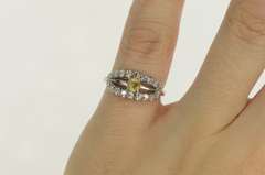 18K White Gold Art Deco Citrine Diamond Vintage Engagement Ring