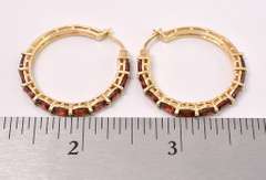 Red Tourmaline Hoop Earrings In Sterling Silver